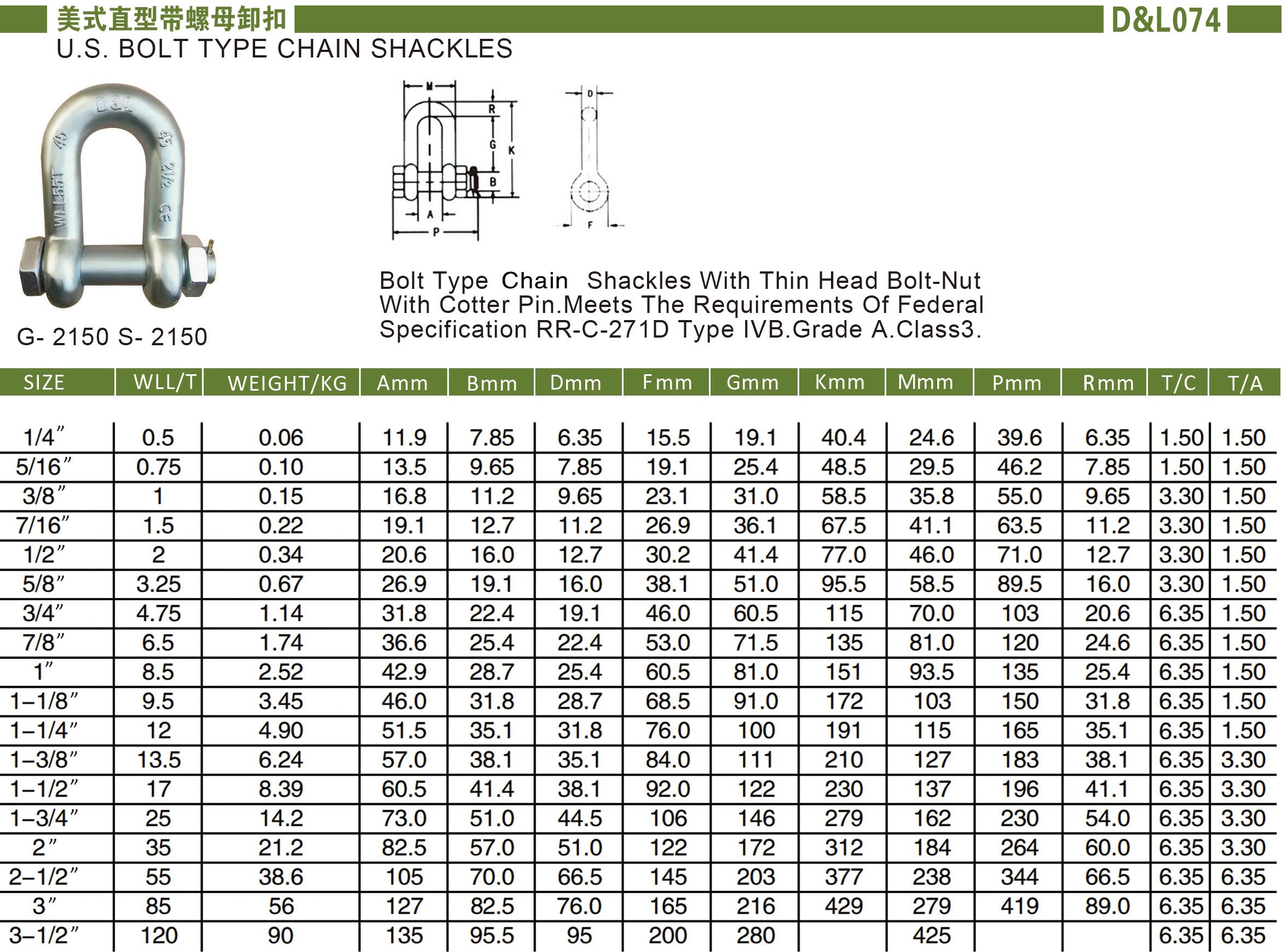 美式直型带螺母卸扣 G2150