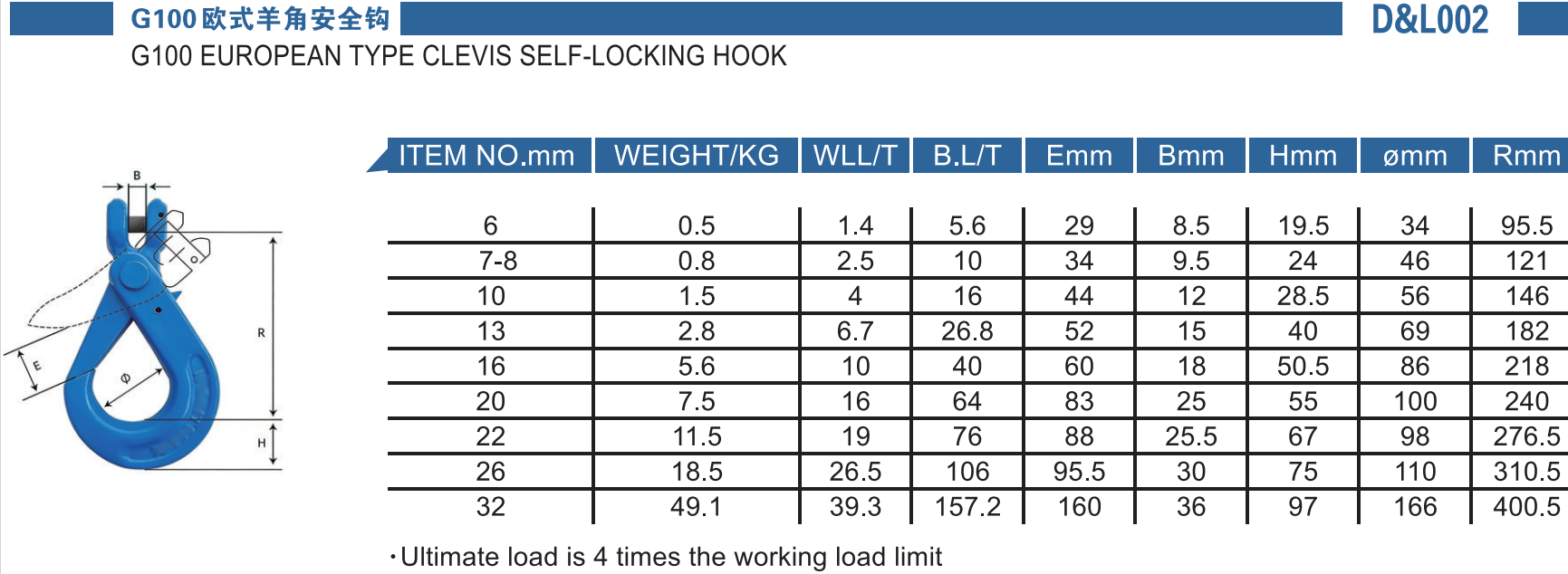 2-G100欧式羊角安全钩-G100 EUROPEAN TYPE CLEVIS SELF-LOCKING HOOK