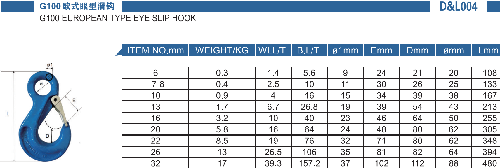 4-G100欧式眼型滑钩-G100 EUROPEAN TYPE EYE SLIP HOOK