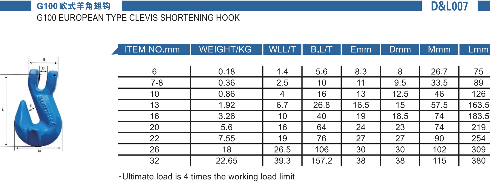 7-G100欧式羊角翅钩-G100 EUROPEAN TYPE CLEVIS SHORTENING HOOK