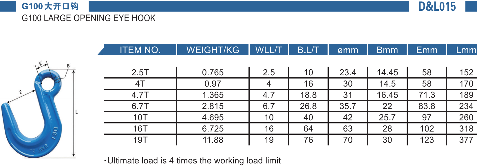 15-G100大开口钩-G100 LARGE OPENING EYE HOOK