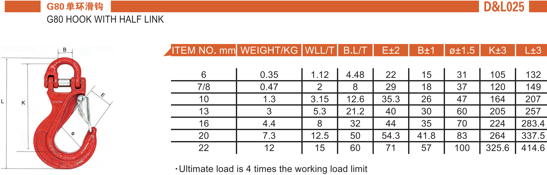 25-G80单环滑钩-G80 HOOK WITH HALF LINK