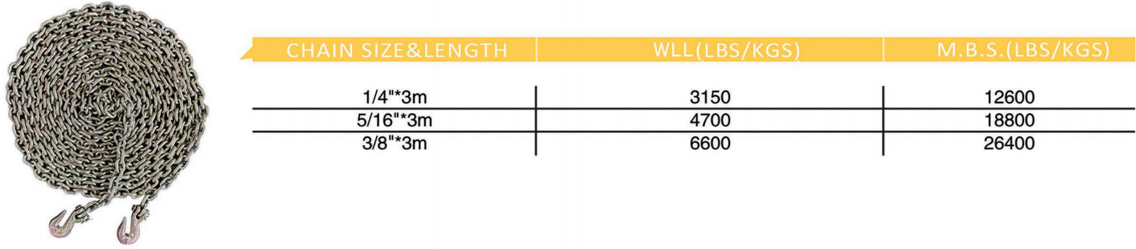 157-镀锌链条带抓钩-GOLDEN GALVANIZED BINDER CHAIN(G70)WITH CLEVIS GRAB HOOKS ON BOTH ENDS